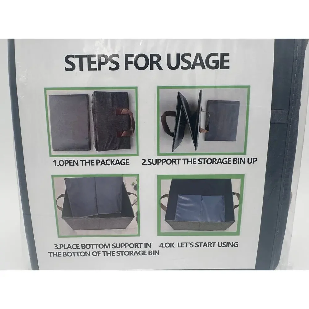 2-Pack Foldable Fabric Storage Bins with Handles Gray Closet Shelf Organizer NEW